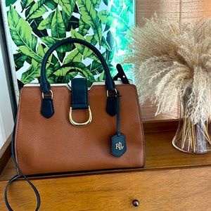 Lauren Ralph Lauren Kenton City Medium Pebbled Leather Satchel, Tan/Black